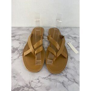 MADEWELL WOMEN'S TAN LEATHER FLAT SLIDE SANDALS, NWOB, WOMENS 9